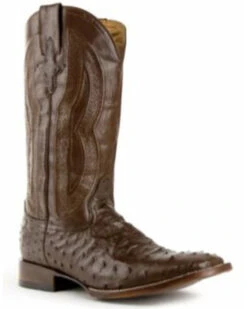 Ferrini Men's Cognac Full Quill Ostrich Western Boots - Broad Square Toe -Country Outfitter Shop 066846 7012 P1