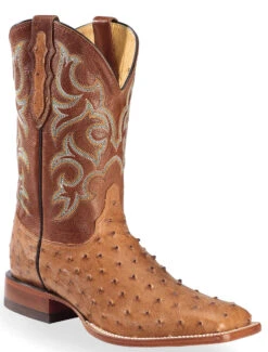 Justin Men's Waxy Full Quill Ostrich Western Boots - Broad Square Toe